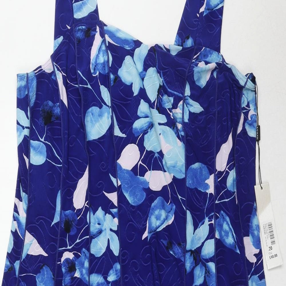 Roman Womens Blue Floral Polyester Tank Dress Size 20 V-Neck Pullover