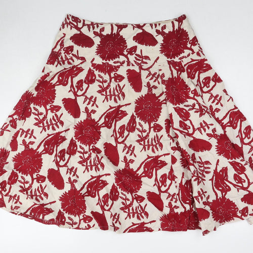 Gap Womens Red Floral Linen Swing Skirt Size 8 Zip