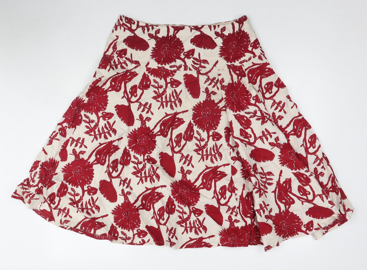Gap Womens Red Floral Linen Swing Skirt Size 8 Zip