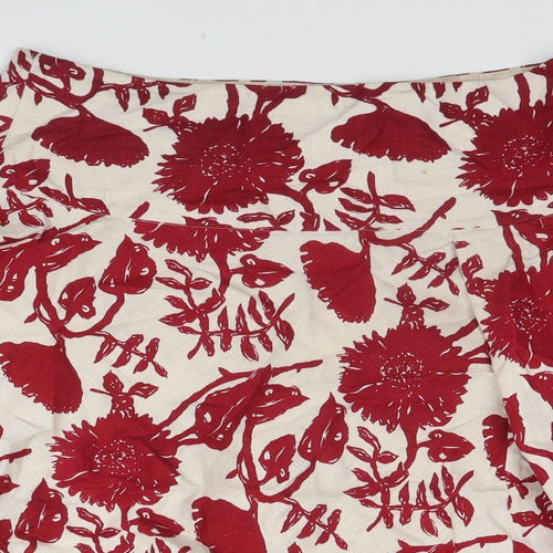 Gap Womens Red Floral Linen Swing Skirt Size 8 Zip