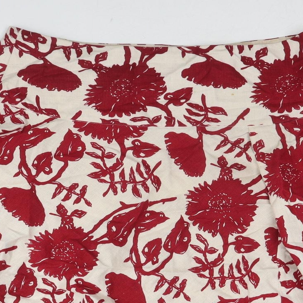 Gap Womens Red Floral Linen Swing Skirt Size 8 Zip