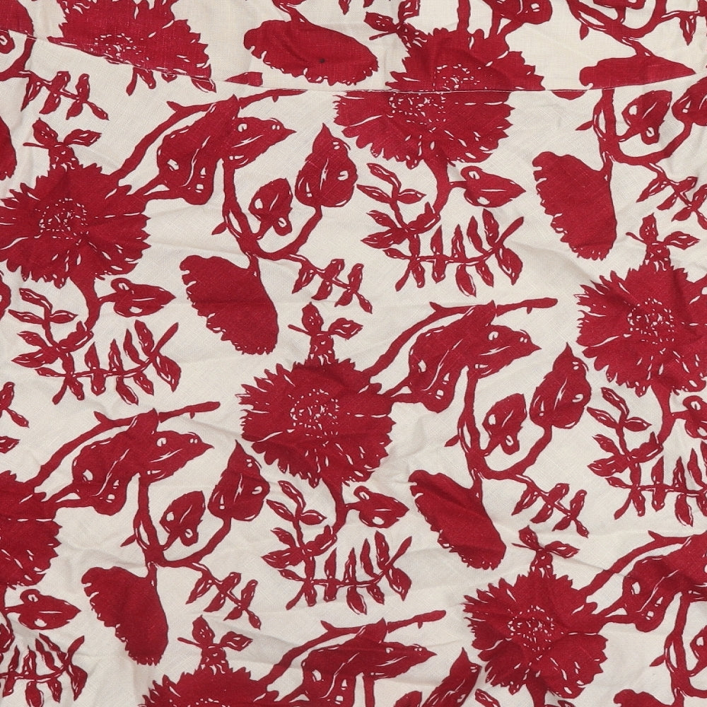 Gap Womens Red Floral Linen Swing Skirt Size 8 Zip
