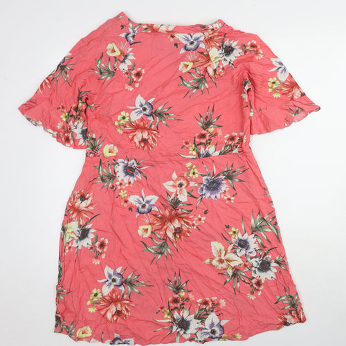NEXT Womens Multicoloured Floral Viscose A-Line Size 14 V-Neck Button