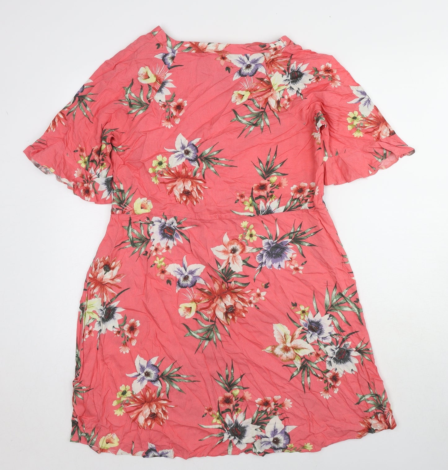 NEXT Womens Multicoloured Floral Viscose A-Line Size 14 V-Neck Button