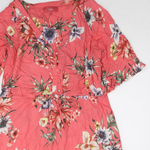 NEXT Womens Multicoloured Floral Viscose A-Line Size 14 V-Neck Button