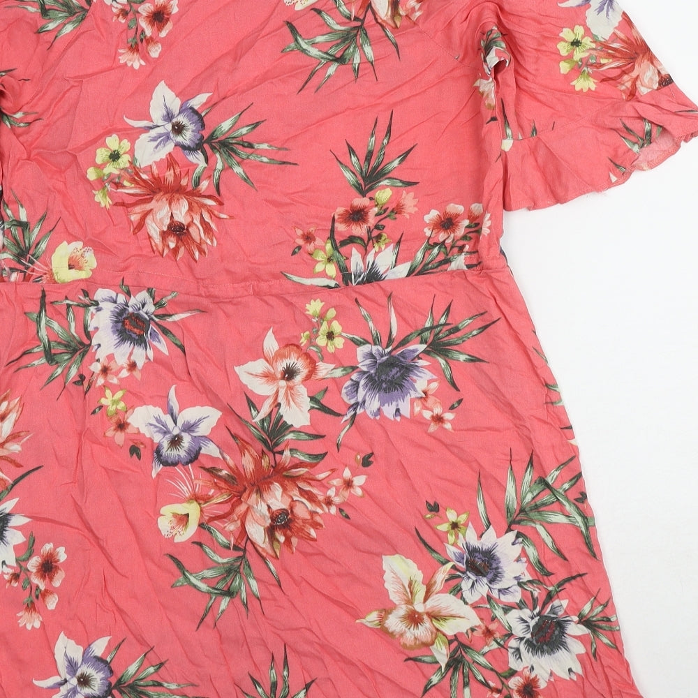 NEXT Womens Multicoloured Floral Viscose A-Line Size 14 V-Neck Button
