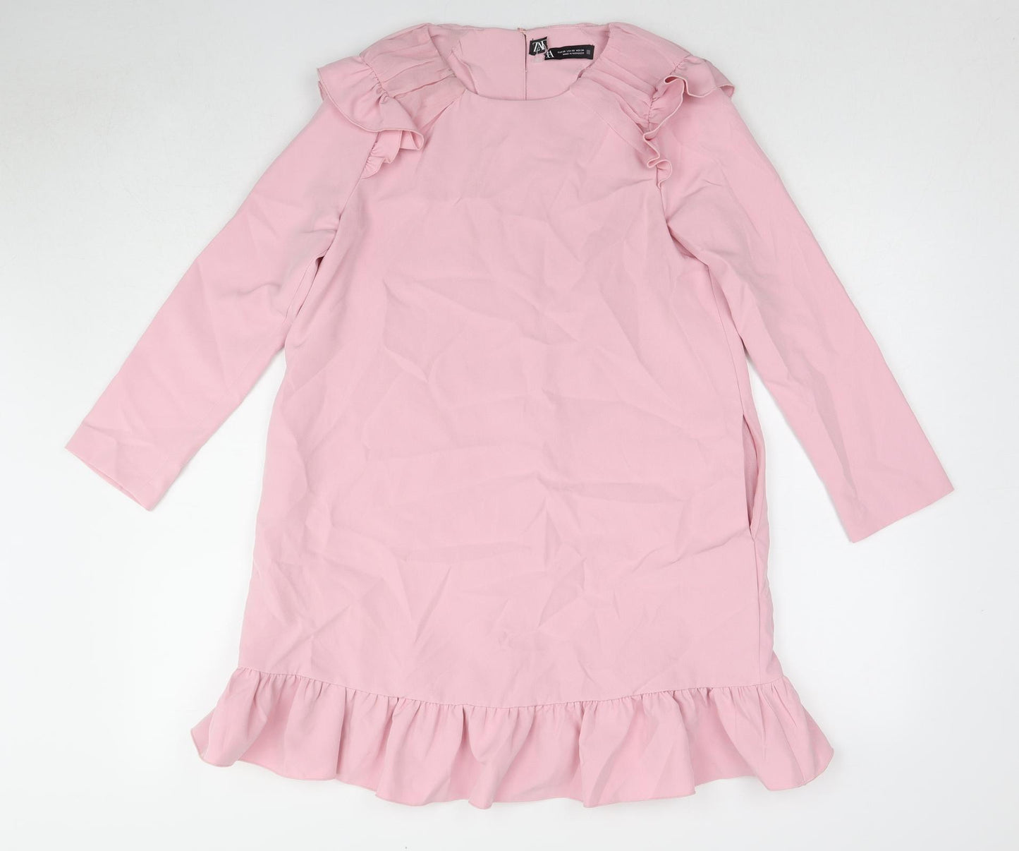Zara Womens Pink Polyester A-Line Size XS Round Neck Button