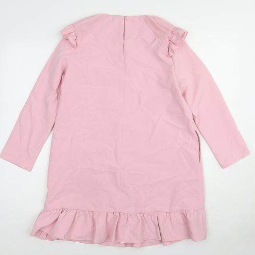 Zara Womens Pink Polyester A-Line Size XS Round Neck Button