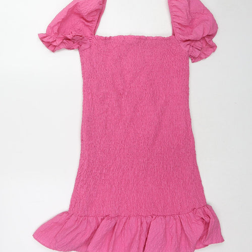 Zara Womens Pink Polyester Bodycon Size M Square Neck Pullover - Shirred