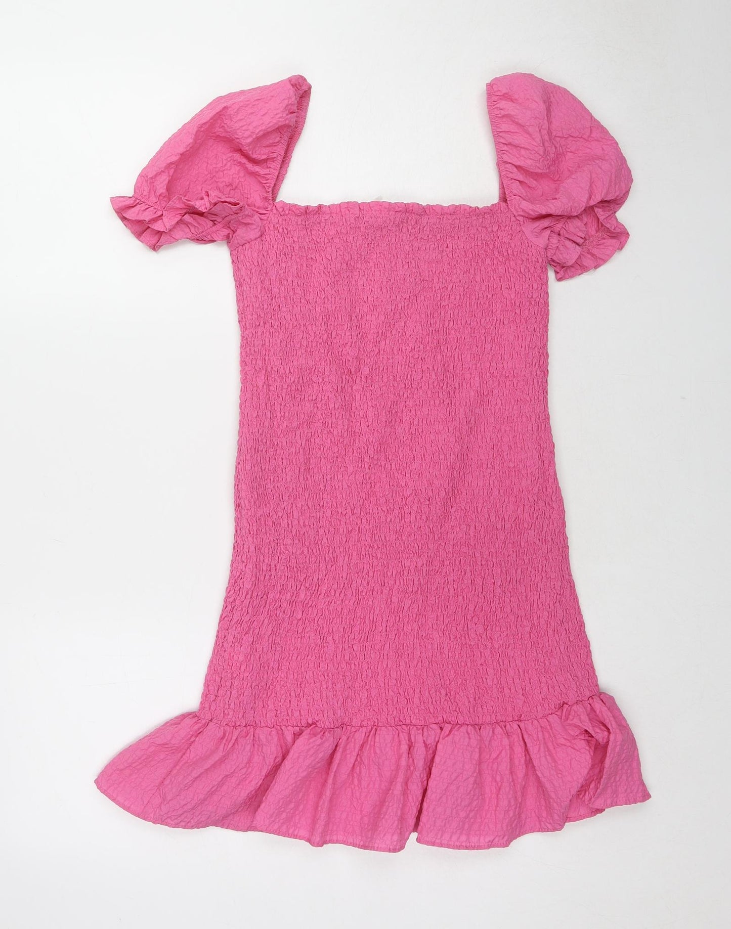 Zara Womens Pink Polyester Bodycon Size M Square Neck Pullover - Shirred