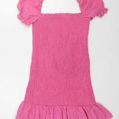 Zara Womens Pink Polyester Bodycon Size M Square Neck Pullover - Shirred