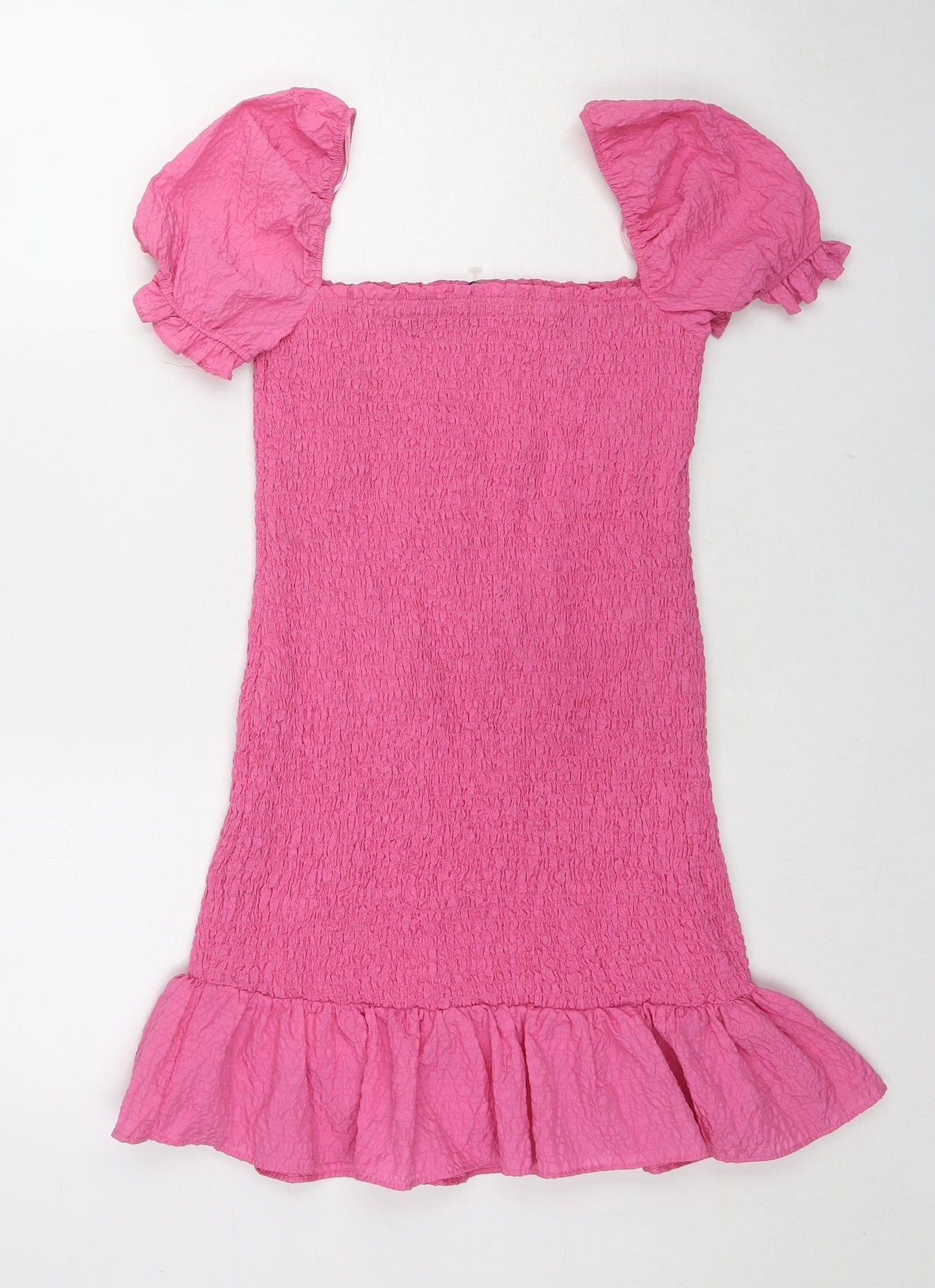 Zara Womens Pink Polyester Bodycon Size M Square Neck Pullover - Shirred