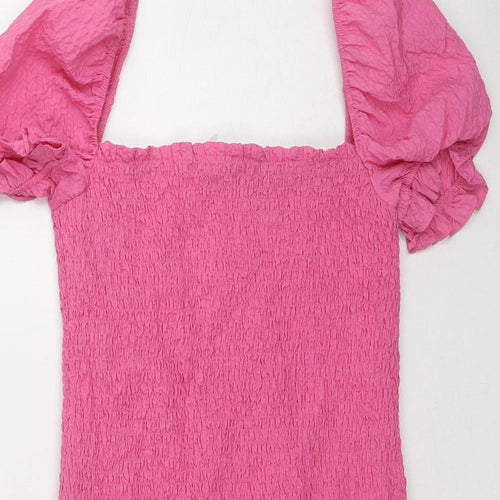 Zara Womens Pink Polyester Bodycon Size M Square Neck Pullover - Shirred