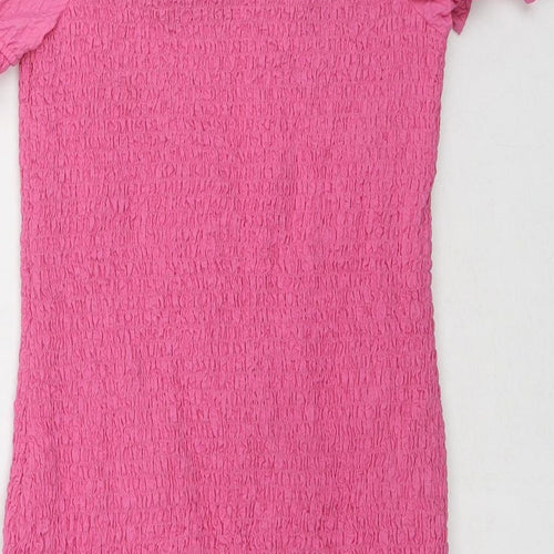 Zara Womens Pink Polyester Bodycon Size M Square Neck Pullover - Shirred