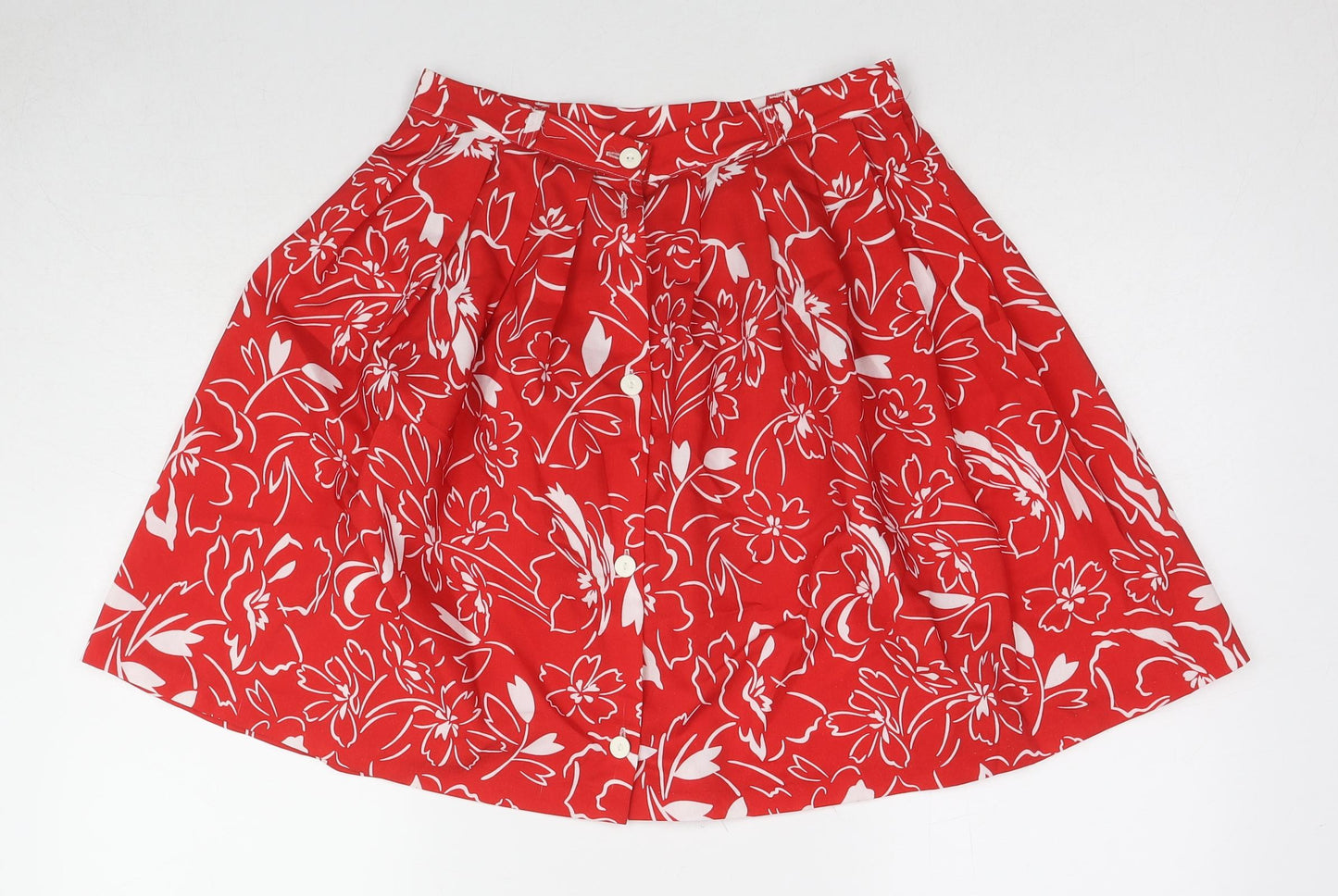 St Michael Womens Red Floral Polyester Tulip Skirt Size 14 Button