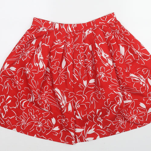 St Michael Womens Red Floral Polyester Tulip Skirt Size 14 Button