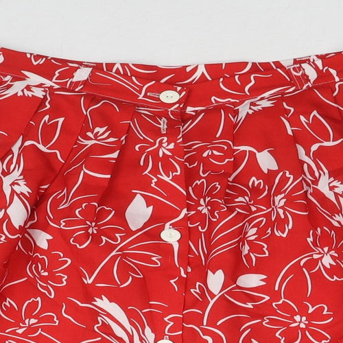 St Michael Womens Red Floral Polyester Tulip Skirt Size 14 Button