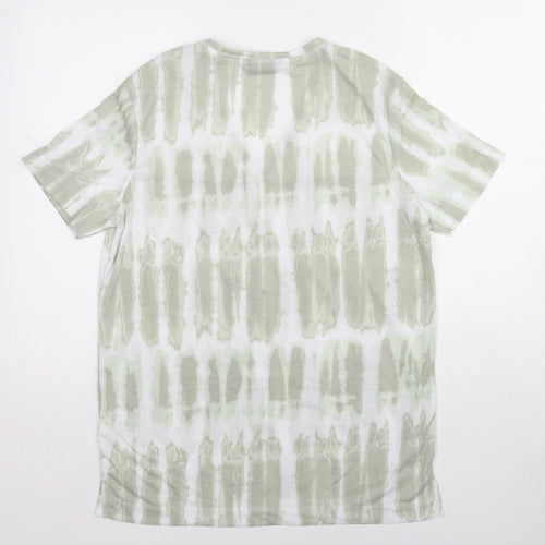 Marks and Spencer Womens Green Geometric Cotton Basic T-Shirt Size 10 V-Neck