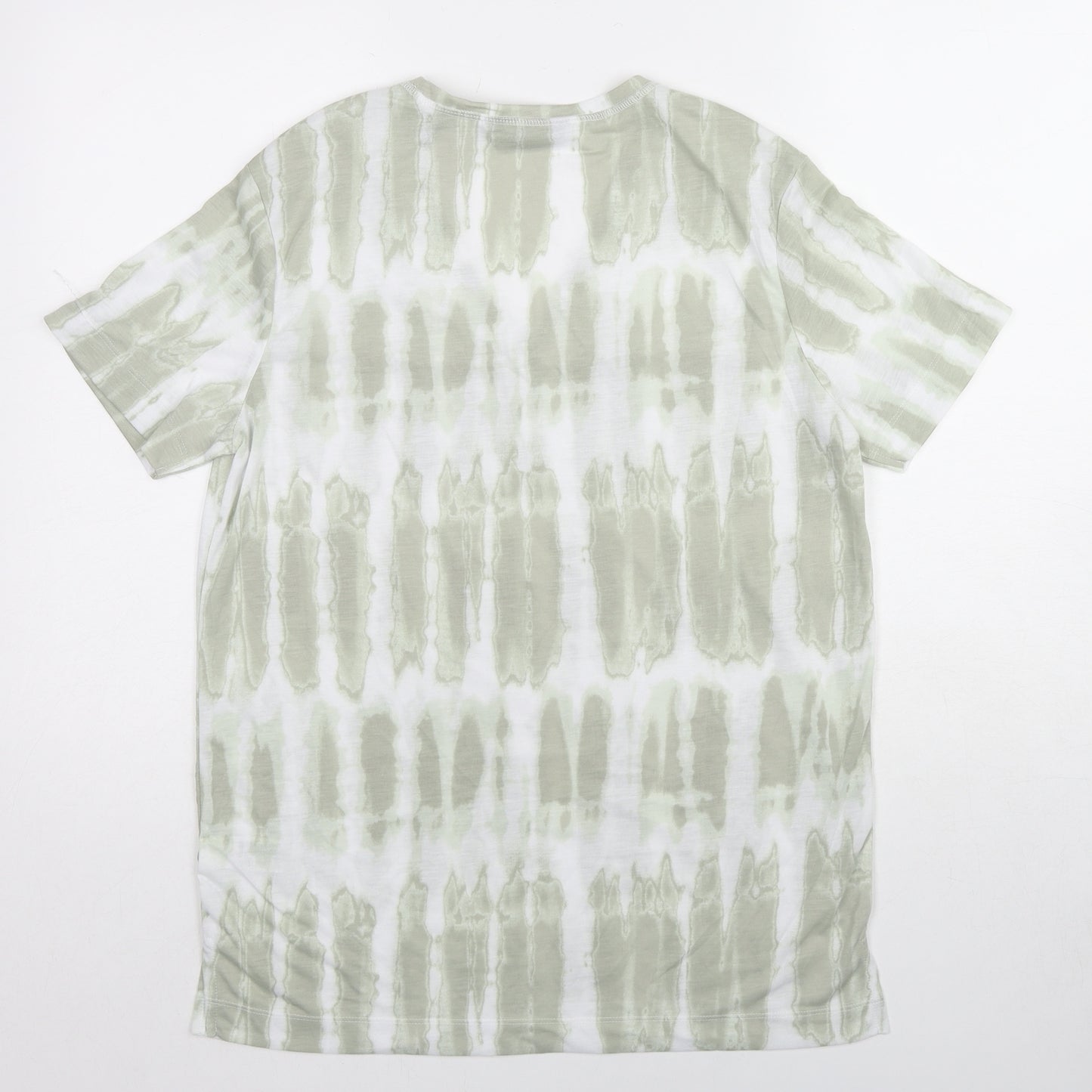 Marks and Spencer Womens Green Geometric Cotton Basic T-Shirt Size 10 V-Neck