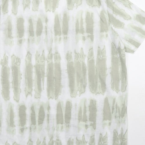 Marks and Spencer Womens Green Geometric Cotton Basic T-Shirt Size 10 V-Neck