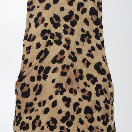 New Look Womens Brown Animal Print Viscose Slip Dress Size M V-Neck Pullover - Leopard pattern