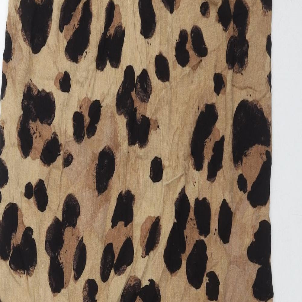 New Look Womens Brown Animal Print Viscose Slip Dress Size M V-Neck Pullover - Leopard pattern
