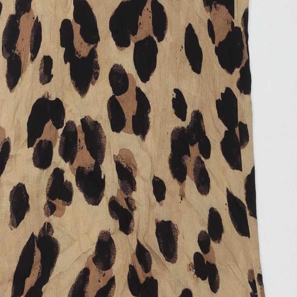 New Look Womens Brown Animal Print Viscose Slip Dress Size M V-Neck Pullover - Leopard pattern