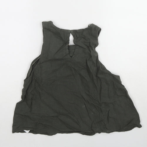 Zara Womens Green Linen Basic Tank Size S Round Neck