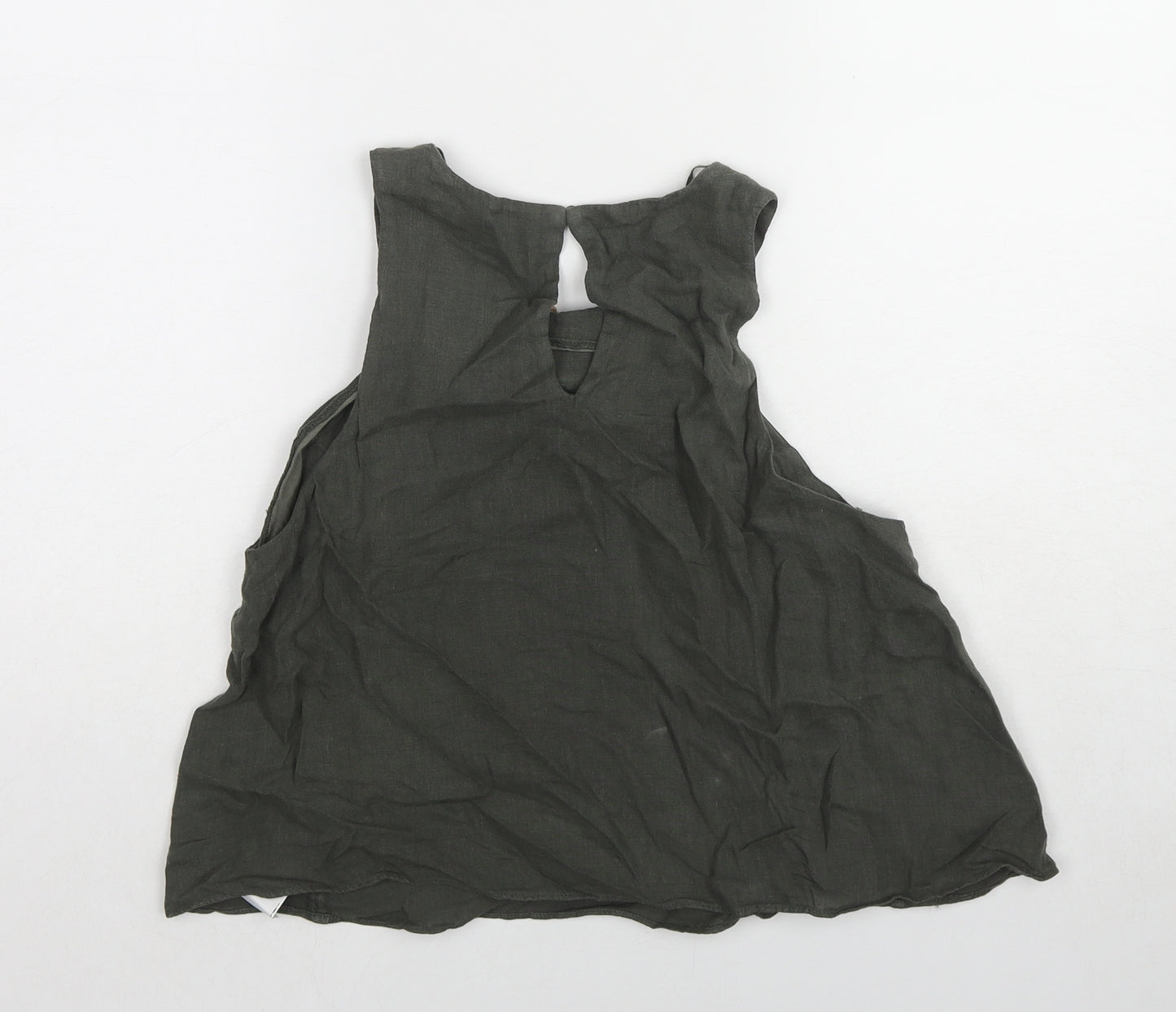 Zara Womens Green Linen Basic Tank Size S Round Neck