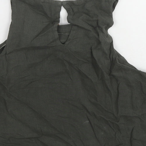 Zara Womens Green Linen Basic Tank Size S Round Neck