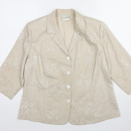 Eastex Womens Beige Floral Polyester Basic Button-Up Size 14 Collared