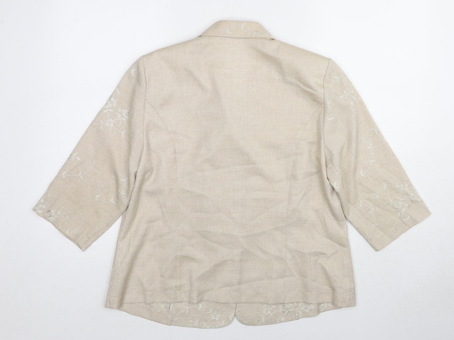 Eastex Womens Beige Floral Polyester Basic Button-Up Size 14 Collared