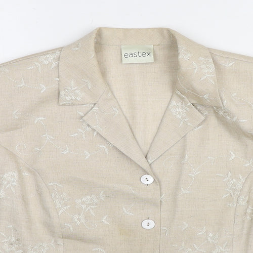 Eastex Womens Beige Floral Polyester Basic Button-Up Size 14 Collared
