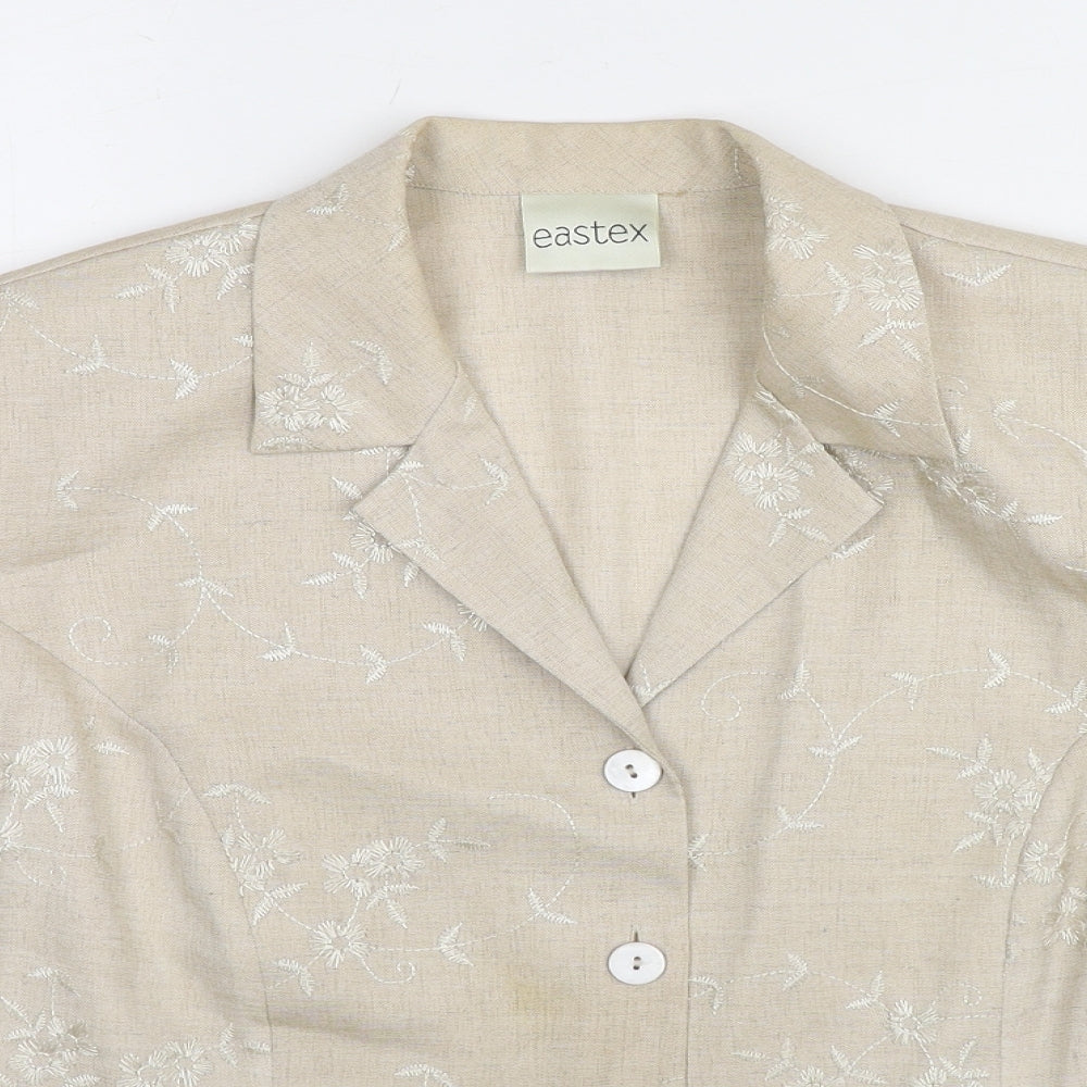 Eastex Womens Beige Floral Polyester Basic Button-Up Size 14 Collared