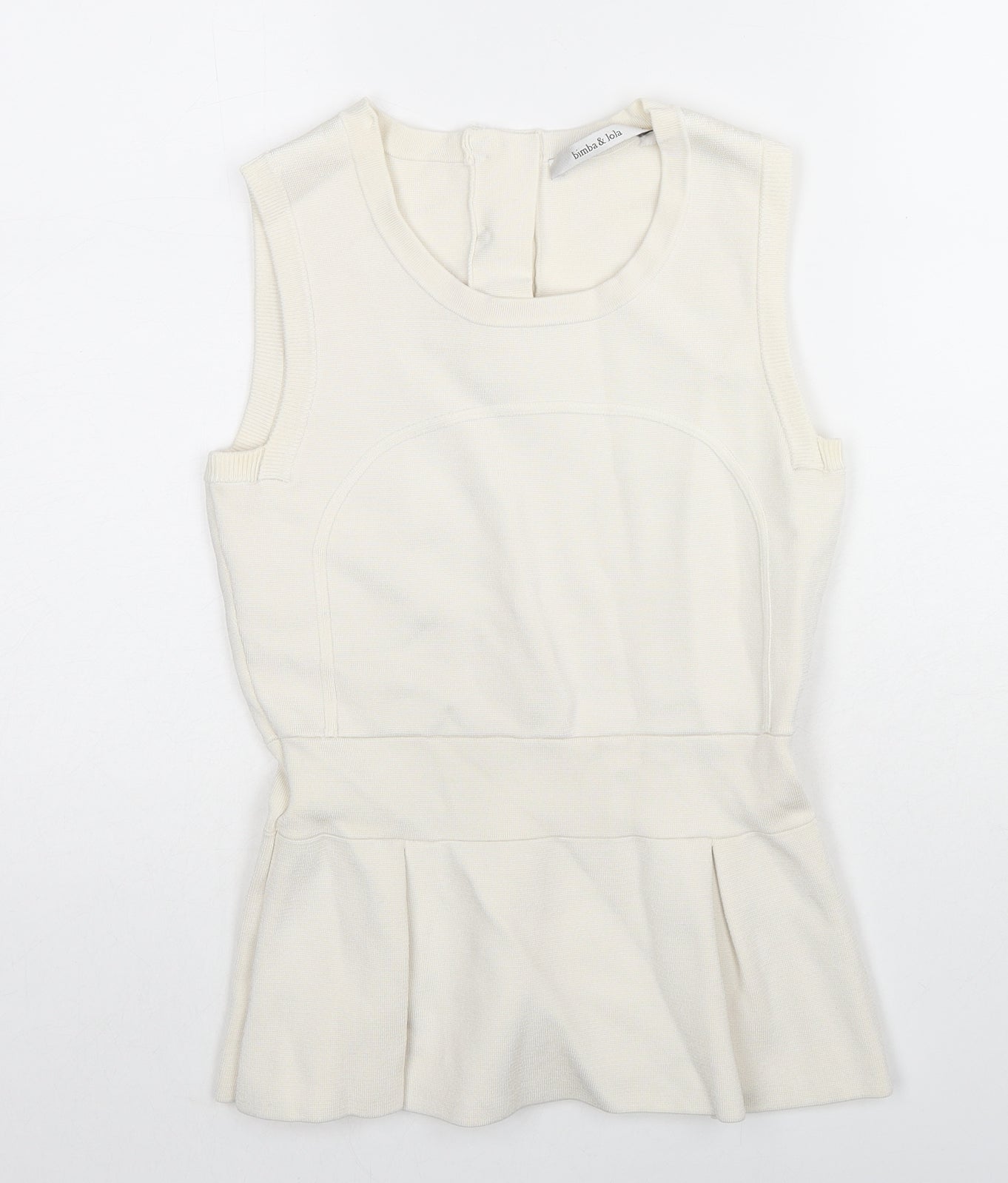 Bimba & Lola Womens Ivory Viscose Basic Tank Size XS Round Neck - Peplum