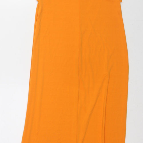 Zara Womens Orange Polyester Slip Dress Size M V-Neck Pullover