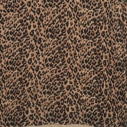 Warehouse Womens Brown Round Neck Animal Print Cotton Cardigan Jumper Size 14 - Leopard pattern