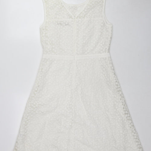 Nougat Womens White Floral Cotton Shift Size 12 Round Neck Zip