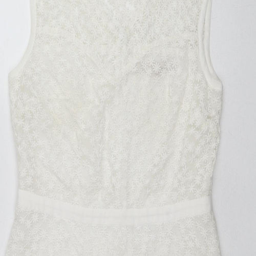Nougat Womens White Floral Cotton Shift Size 12 Round Neck Zip