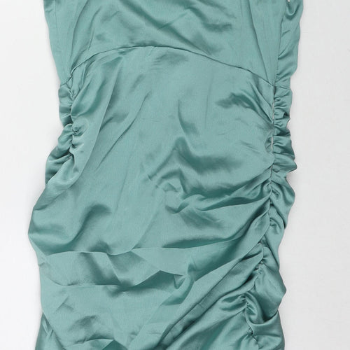 PRETTYLITTLETHING Womens Blue Polyester Bodycon Size 8 Round Neck Zip