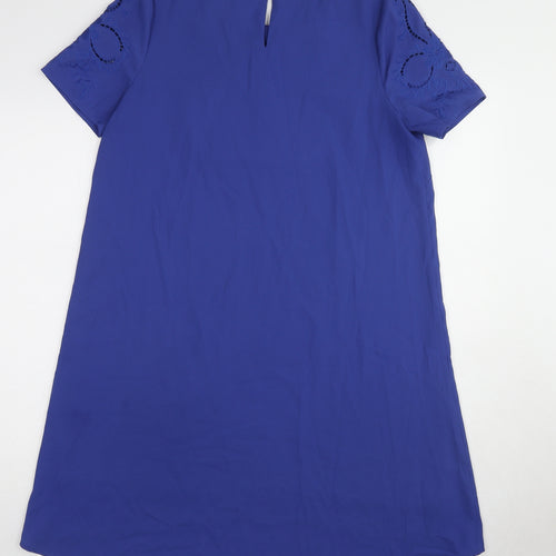 Oliver Bonas Womens Blue Polyester A-Line Size 12 Round Neck Button