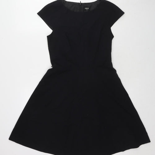 Oasis Womens Black Polyester Fit & Flare Size 8 Round Neck Zip