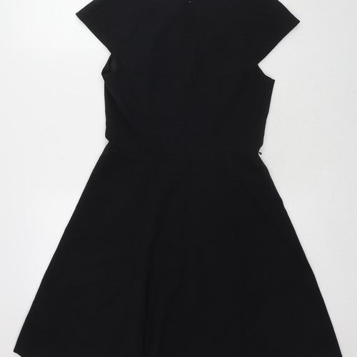 Oasis Womens Black Polyester Fit & Flare Size 8 Round Neck Zip
