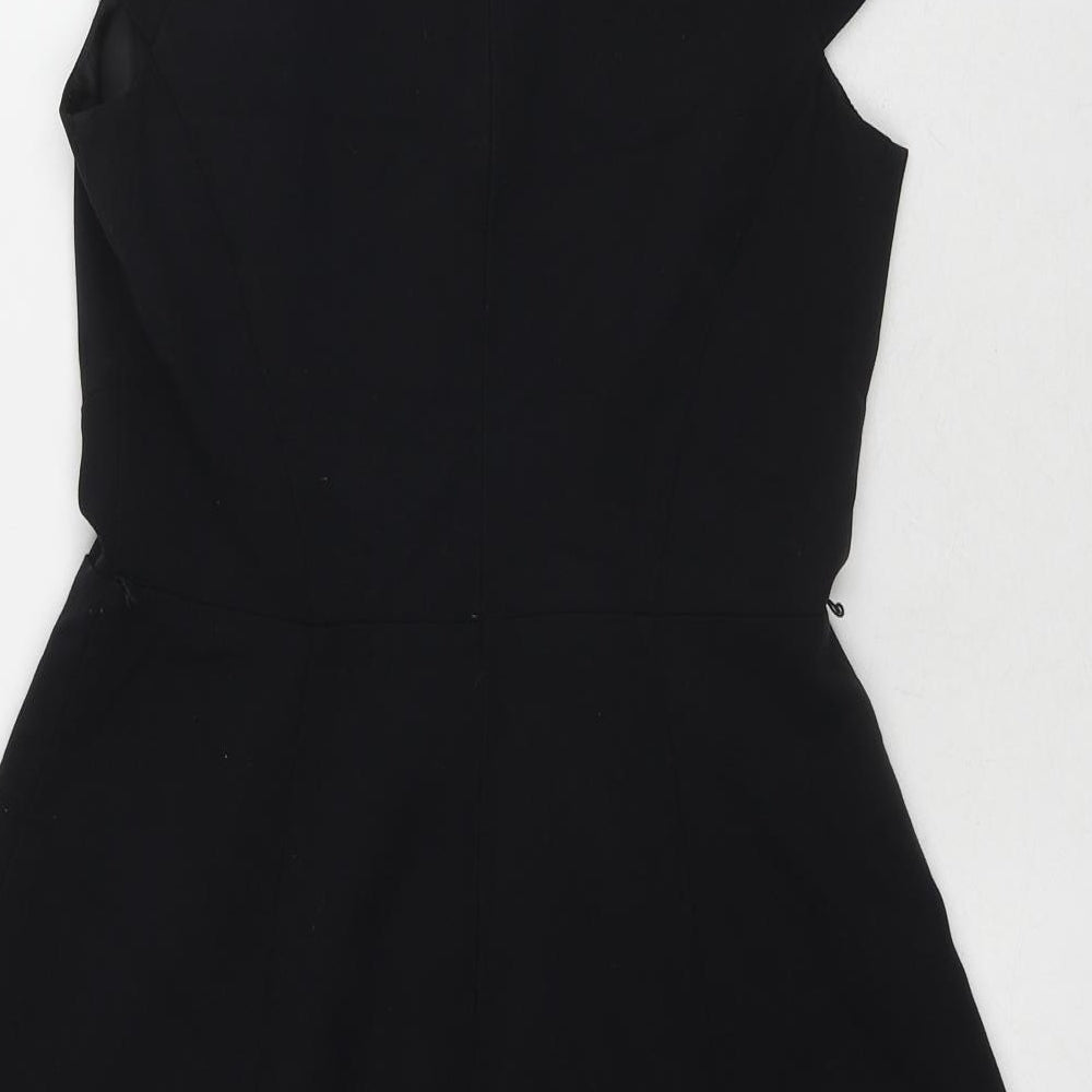 Oasis Womens Black Polyester Fit & Flare Size 8 Round Neck Zip