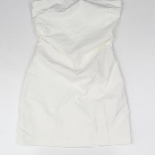 Zara Womens White Polyester Mini Size S Off the Shoulder Zip