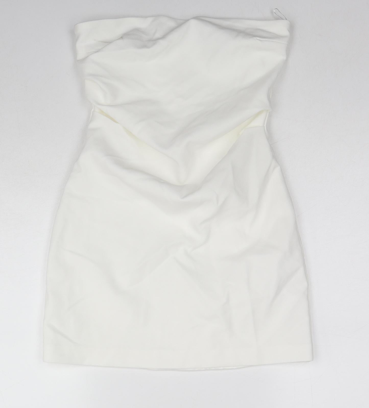 Zara Womens White Polyester Mini Size S Off the Shoulder Zip