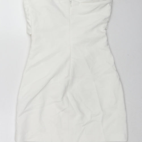 Zara Womens White Polyester Mini Size S Off the Shoulder Zip