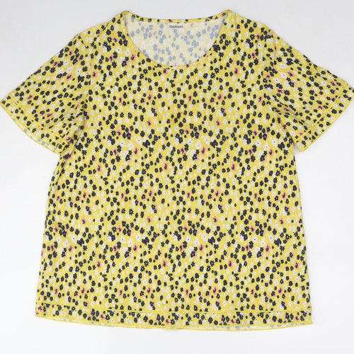 Damart Womens Yellow Floral Polyester Basic T-Shirt Size 14 Round Neck - Size 14-16