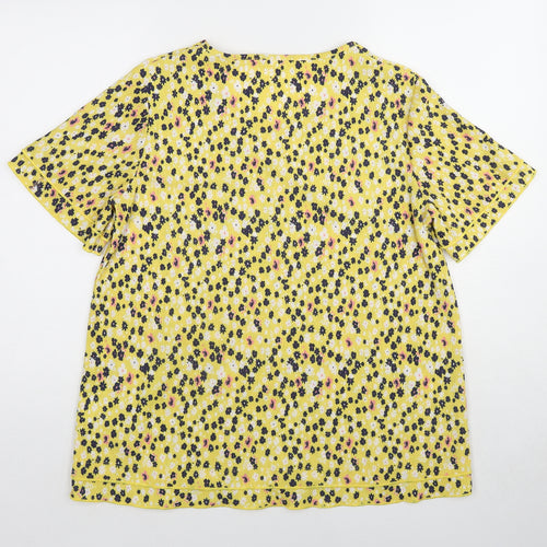 Damart Womens Yellow Floral Polyester Basic T-Shirt Size 14 Round Neck - Size 14-16