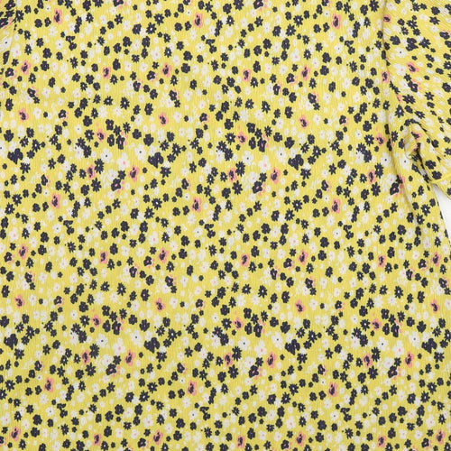 Damart Womens Yellow Floral Polyester Basic T-Shirt Size 14 Round Neck - Size 14-16